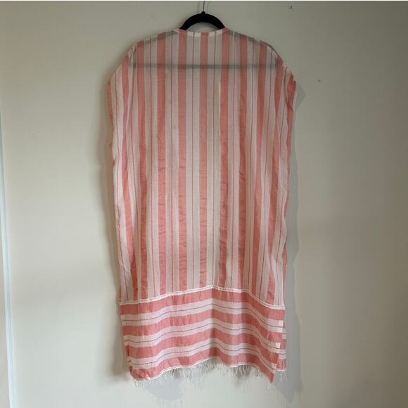 NWOT Lemlem Pink & White Striped Caftan – One Size, Snap Front, Fringe Hem - Picture 8 of 8